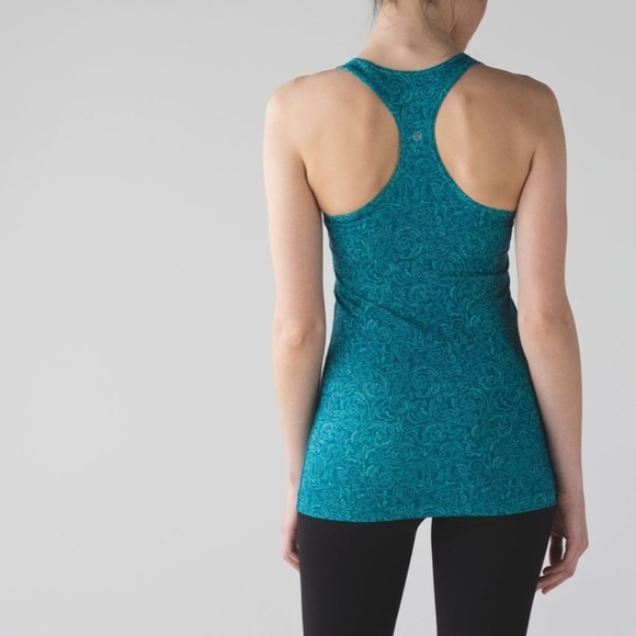 LULULEMON Cool‎ Racerback Foli Manifesto Bali Breeze Tofino Teal Size 4 Limited - Picture 2 of 10